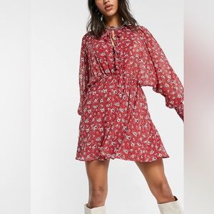 Floral Textured Dress with Tie Details